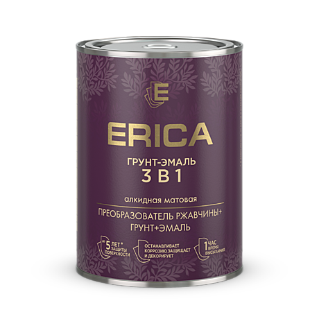 СЕРАЯ 1,8 кг грунт-эмаль 3В1 по ржавчине алкидная матовая ERICA (6)