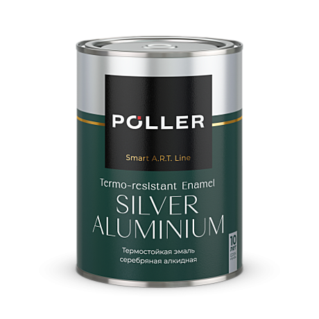 СЕРЕБРЯНАЯ эмаль алкидная POLLER A.R.T. ТЕРМОСТОЙКАЯ 0,8 л.