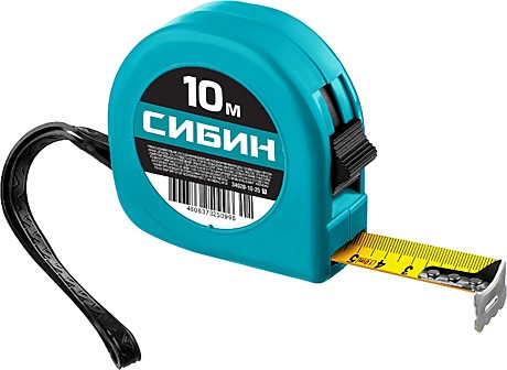 Рулетка СИБИН 10м*25мм, пластик корпус, 34020-10-25