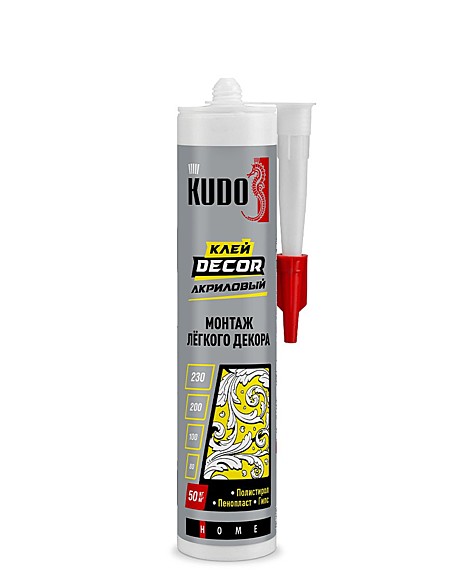 Клей Decor для монтажа легкого декора, на акриловой основе, белый,  KUDO HOME 280 мл (24)