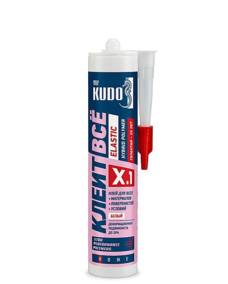 Клей KUDO КЛЕИТ ВСЁ ELASTIC на основе гибридных полимеров, белый,  280 мл KX-1W (12)
