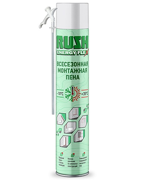 Пена полиуретановая монтажная бытовая всесезонная RUSH 1000 м л (12) RPH10U530