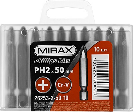 Биты MIRAX PH2, 50 мм, 10 шт, (26253-2-50-10)