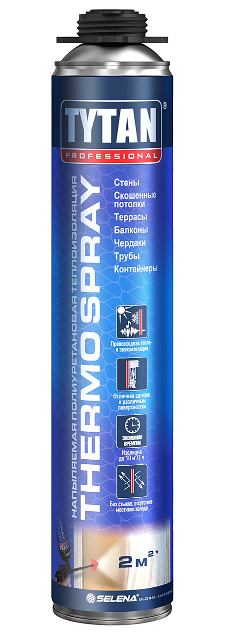 Теплоизоляция напыляемая полиуретановая проф. 870 мл TYTAN Professional THERMOSPRAY (12), 15157