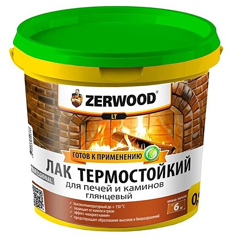 ЛАК термостойкий ZERWOOD LT для печей и каминов 0,9кг ведро (уп 12)